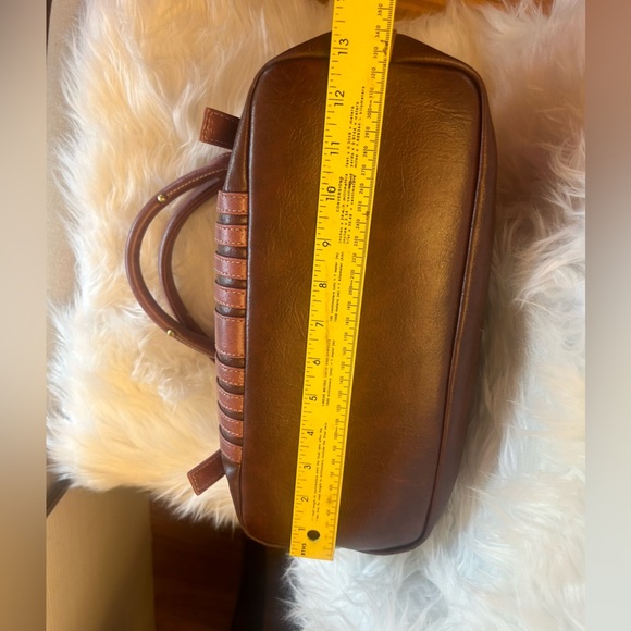 Satchel hobo style purse in faux leather reddish brown color bag.     S - Picture 6 of 12